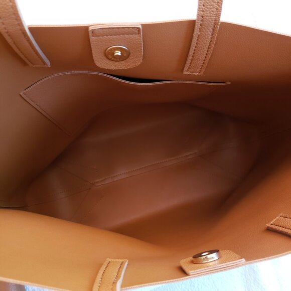 Artisan vegan leather tote with clutch, brown - Picture 7 of 9
